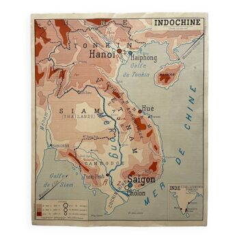 Affiche originale, Carte Scolaire Indochine / Madagascar, France, Éditions Rossignol Années 50-60