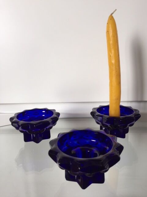 Old reims glass candlesticks cobalt blue