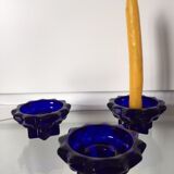 Old reims glass candlesticks cobalt blue