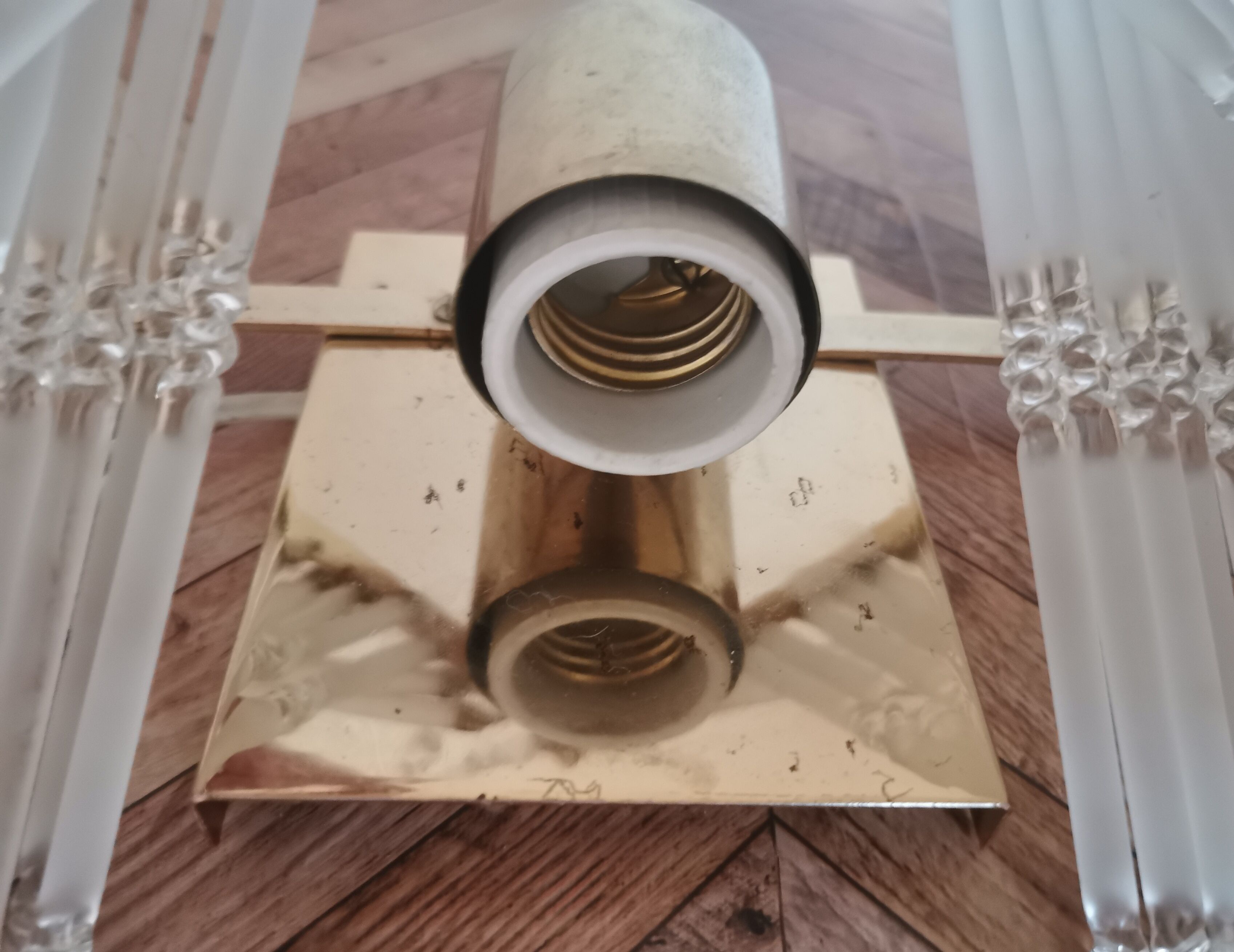 Vintage wall sconce gold metal and stamps