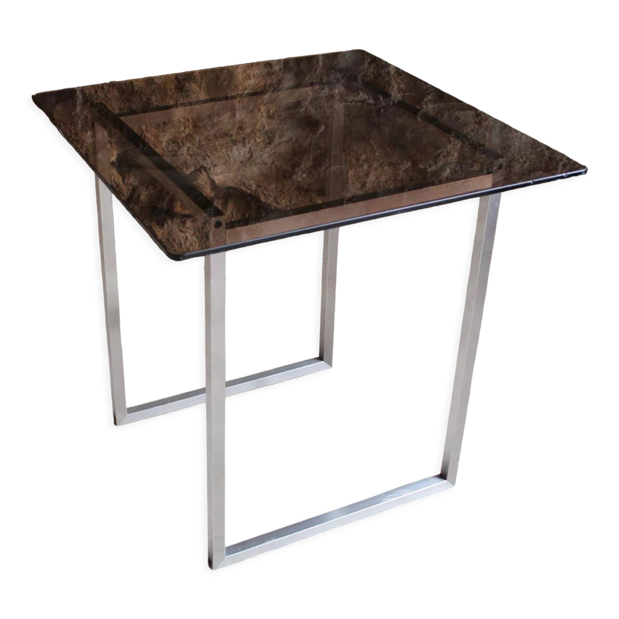 Table aluminum base and vintage glass top