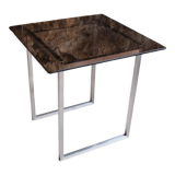 Table aluminum base and vintage glass top