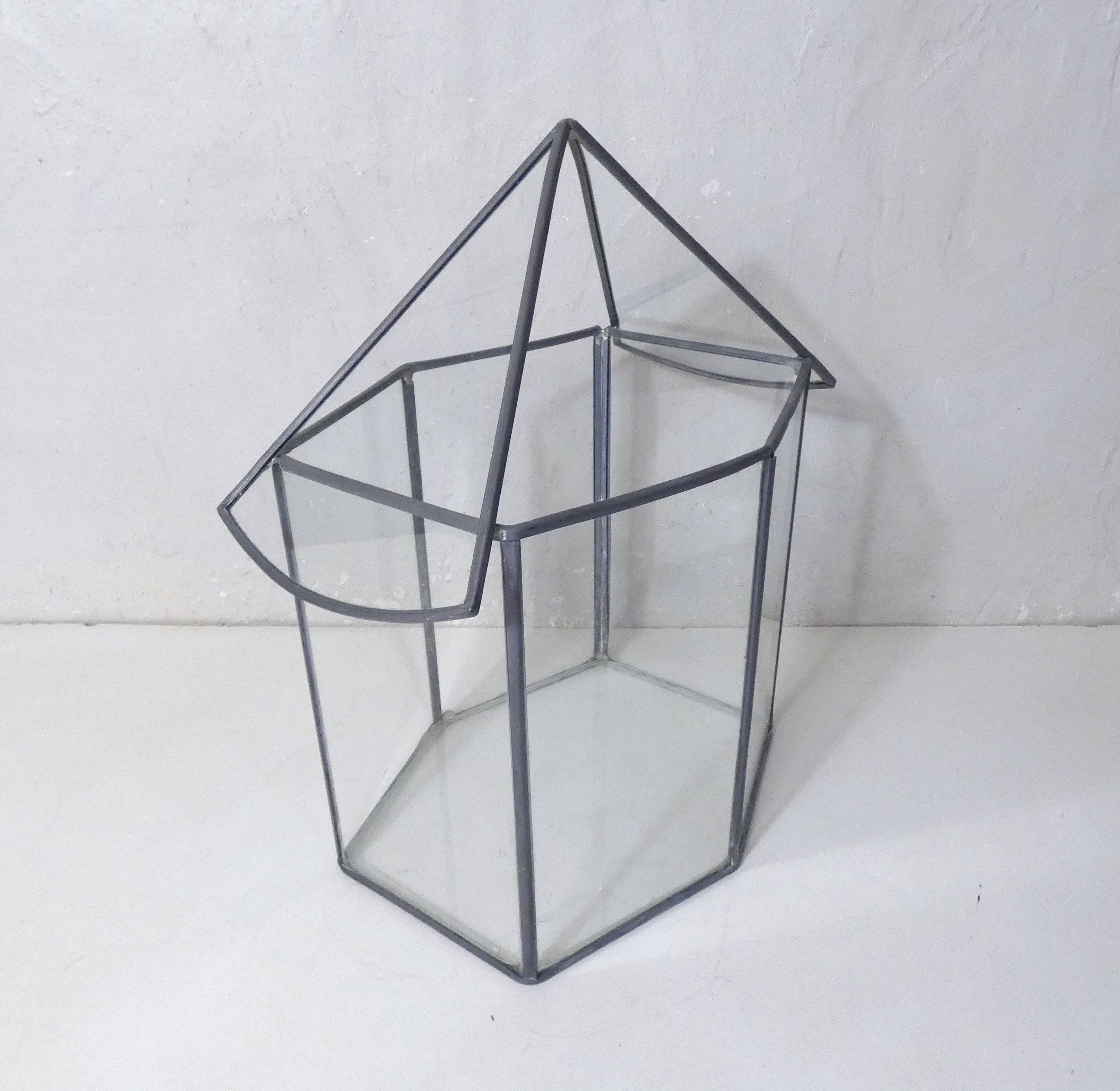 Glass terrarium mini cactus greenhouse in glass and metal