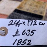 Distressed turkish patchwork rug 244x172 cm wool vintage red black orange large