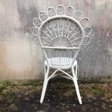 Emmanuelle-style white rattan peacock chair
