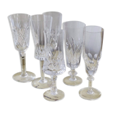 Mismatched set of prestigious crystal champagne flutes