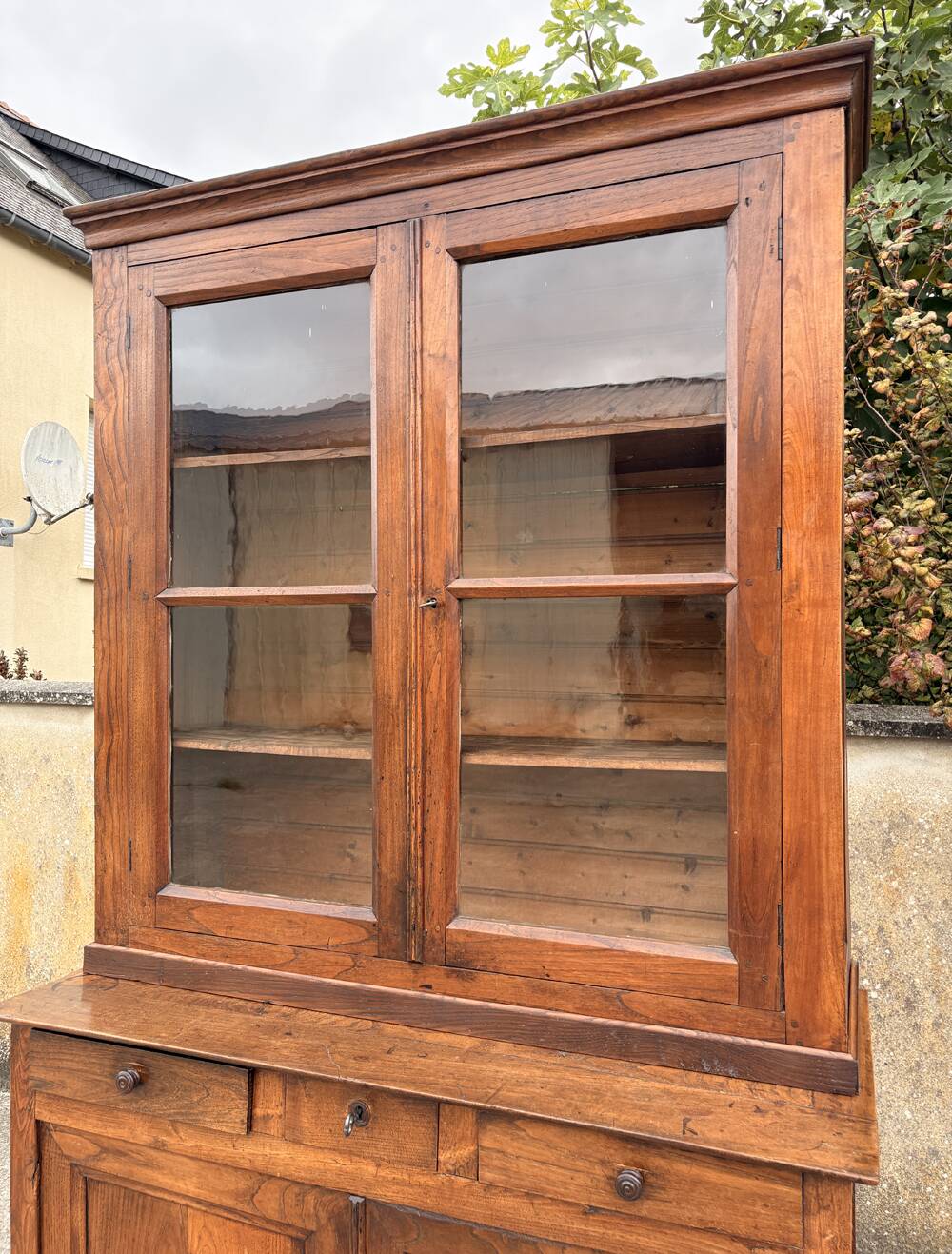 Two-body oak sideboard, circa 1890 — antique glasses and assembly