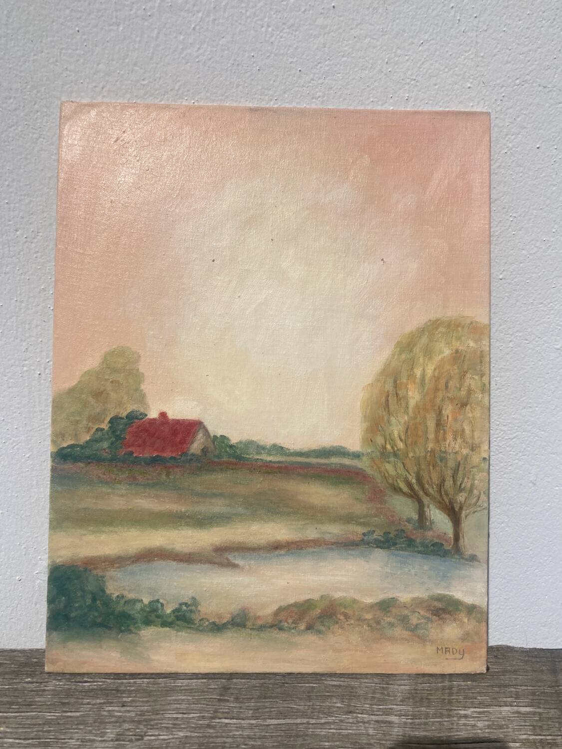 Tableau paysage champetre ancien / peinture huile
