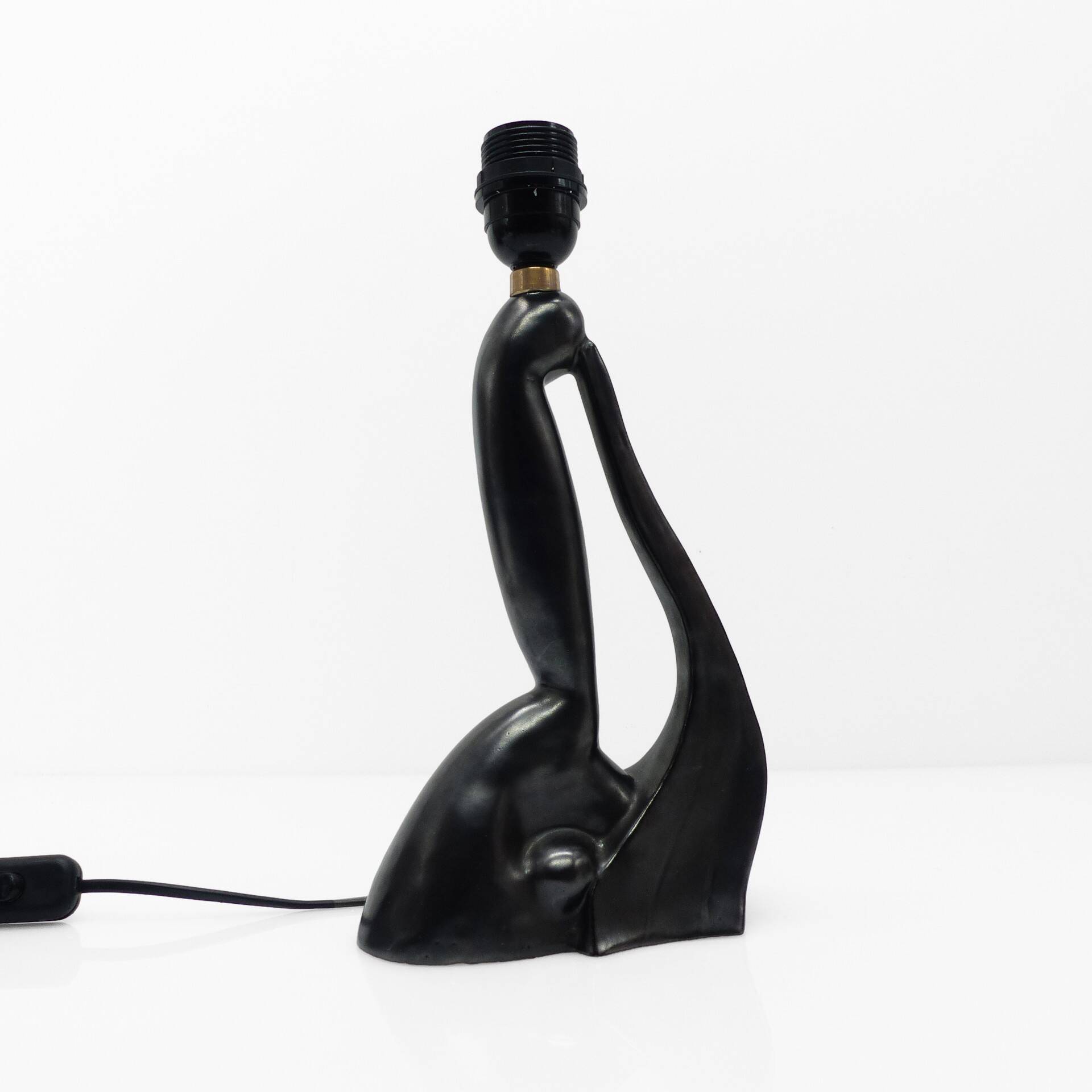 Anthropomorphic sculptural lamp base in black ceramic, Gil Agnoloni, I