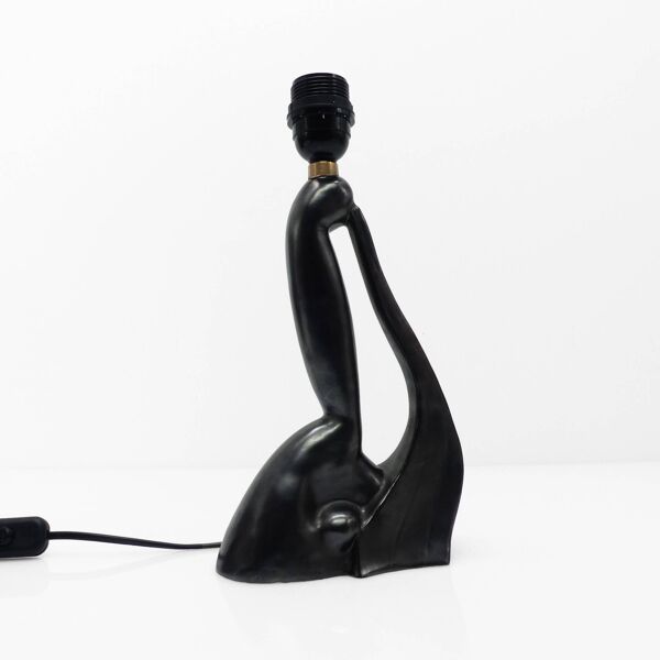 Pied de lampe sculptural anthropomorphe en céramique noire, Gil Agnoloni, I