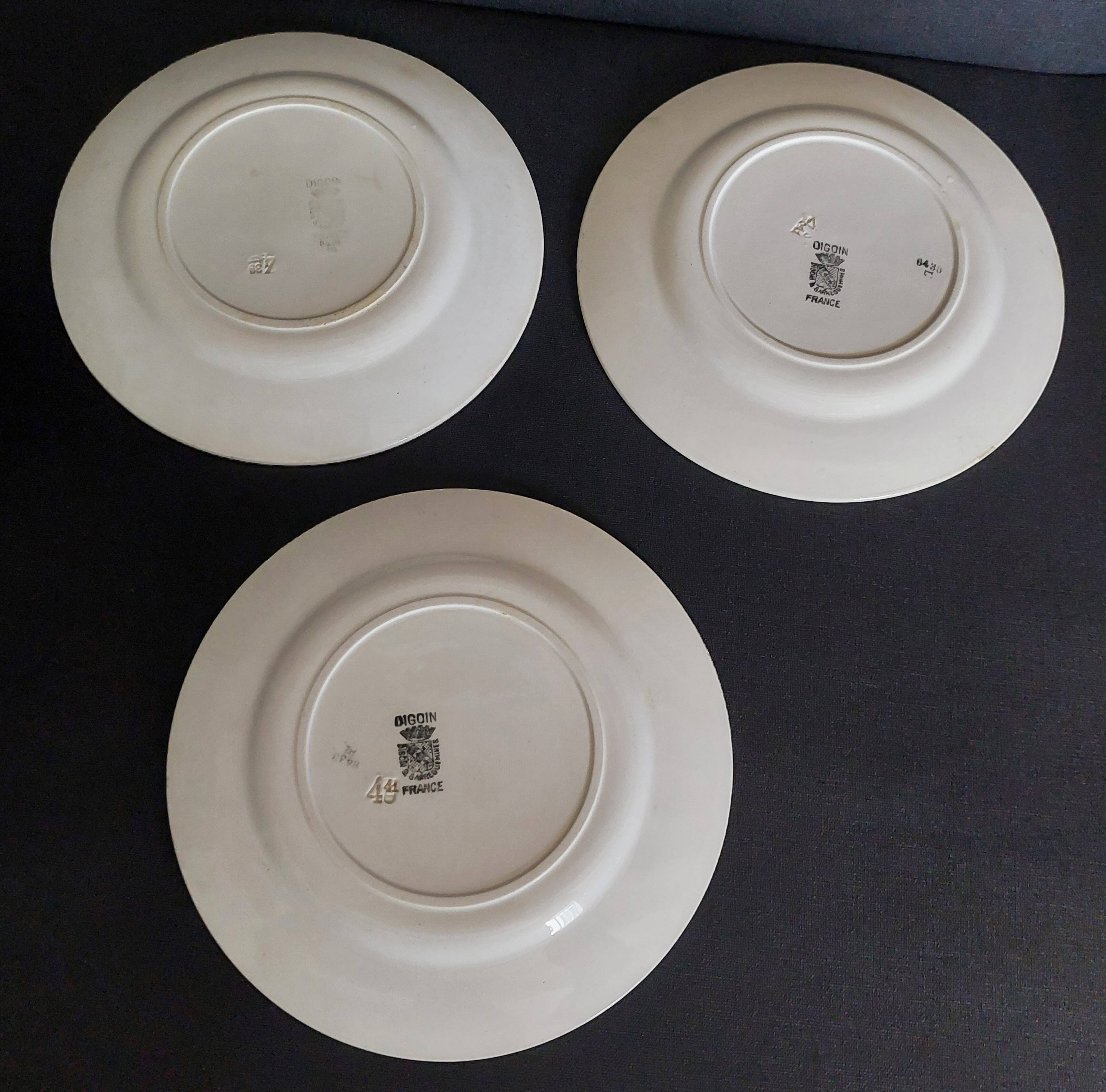 Flat plates in Digoin & Sarreguemines ironstone earthenware