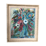 Painting: oil on still life panel with a tawny bouquet