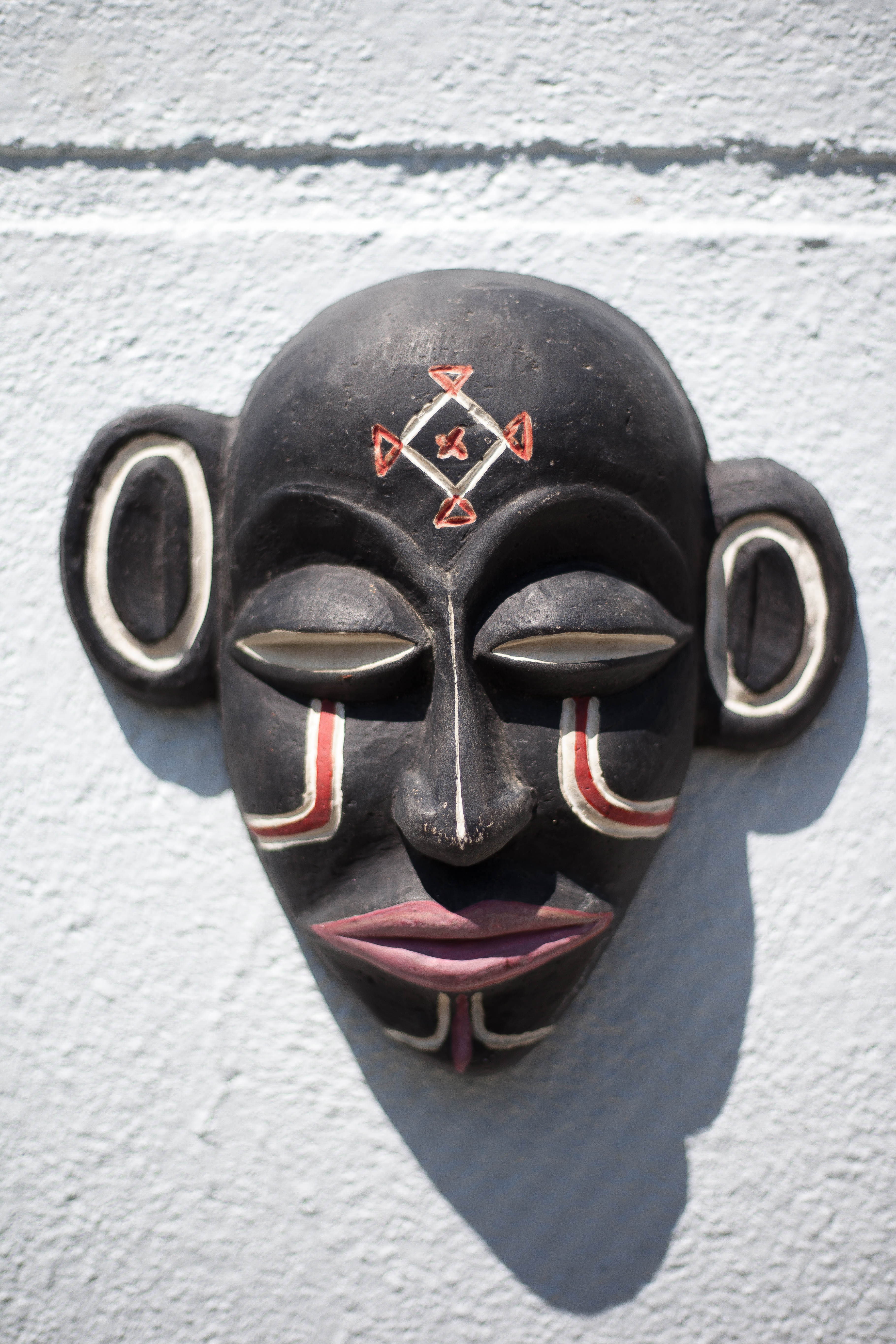 African ceramic mask Chokwe mwana pwo, pottery, wall decoration, signed mask, collection, 50's