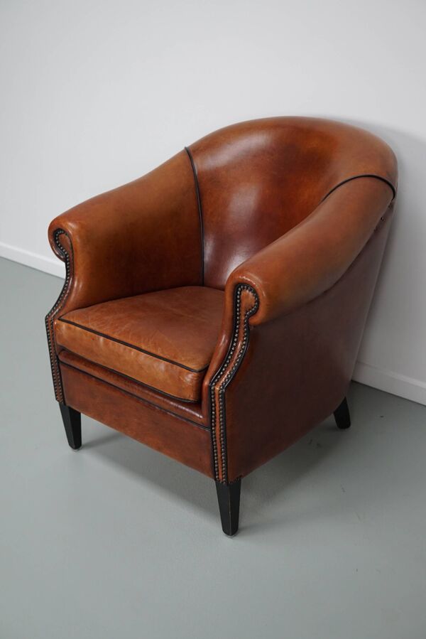 Fauteuil club vintage hollandais en cuir couleur cognac
