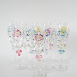 Set of 10 hand-painted champagne flutes with embossed flowers