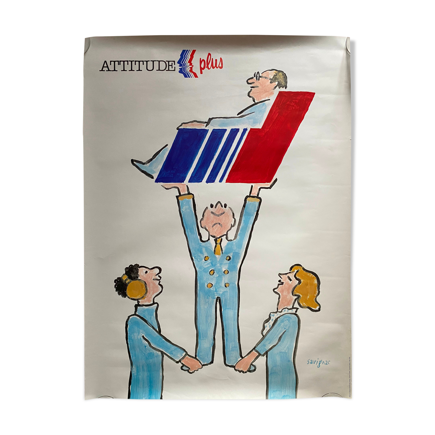 Original poster "Air France Attitude Plus" Raymond Savignac 59x80cm 1986
