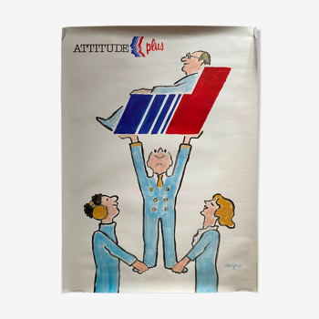 Affiche originale "Air France Attitude Plus" Raymond Savignac 59x80cm 1986