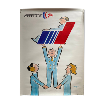 Affiche originale "Air France Attitude Plus" Raymond Savignac 59x80cm 1986
