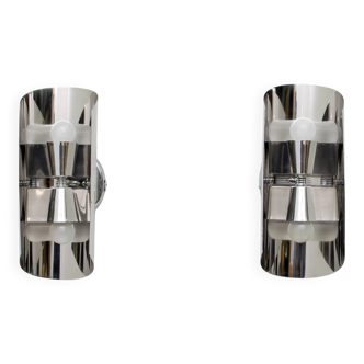 Pair of Modern French Steel Wall Lamps, 1970s