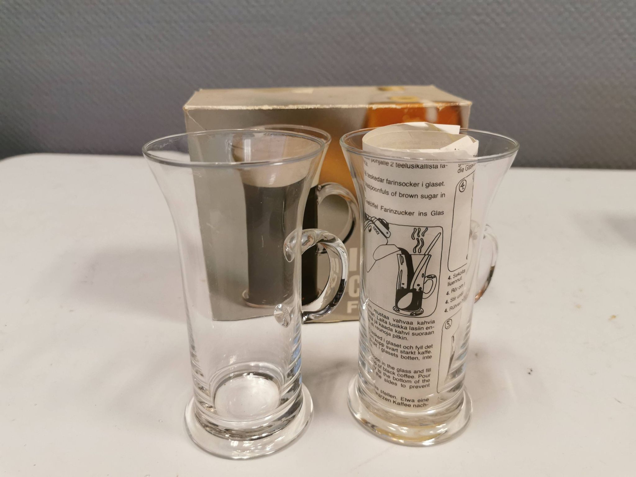Original Irish coffee glasses from Arabia Finland, estimated 1980s, designed by Heikki Orvola