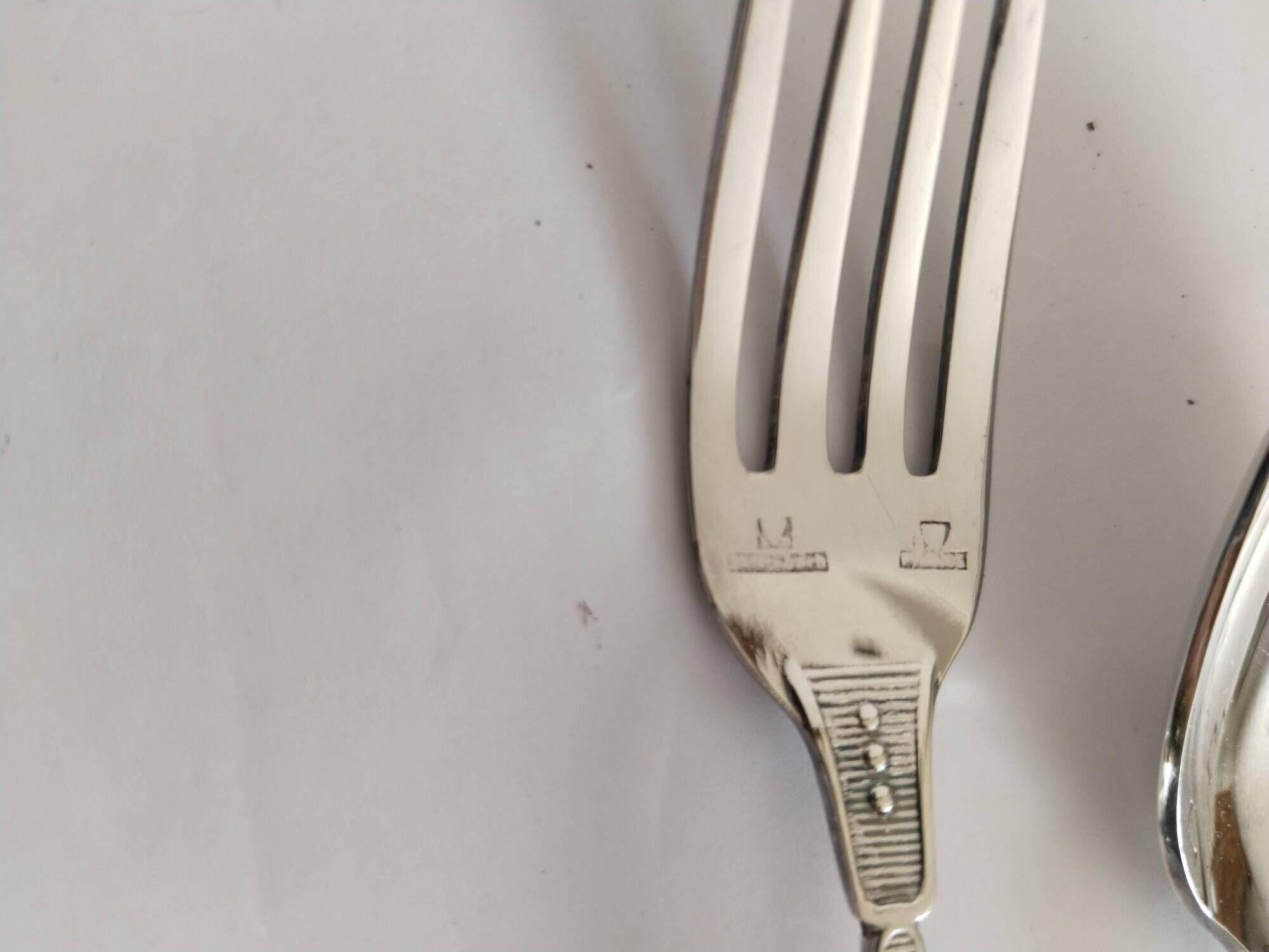 Children's silver cutlery, 1 fork and 1 spoon Saint Médard