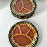 Set of 6 compartmentalised glazed ceramic plates, 1960s-70s.