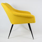 Fauteuil Mid-century Shell années 1960 NRD tissu jaune, restauré