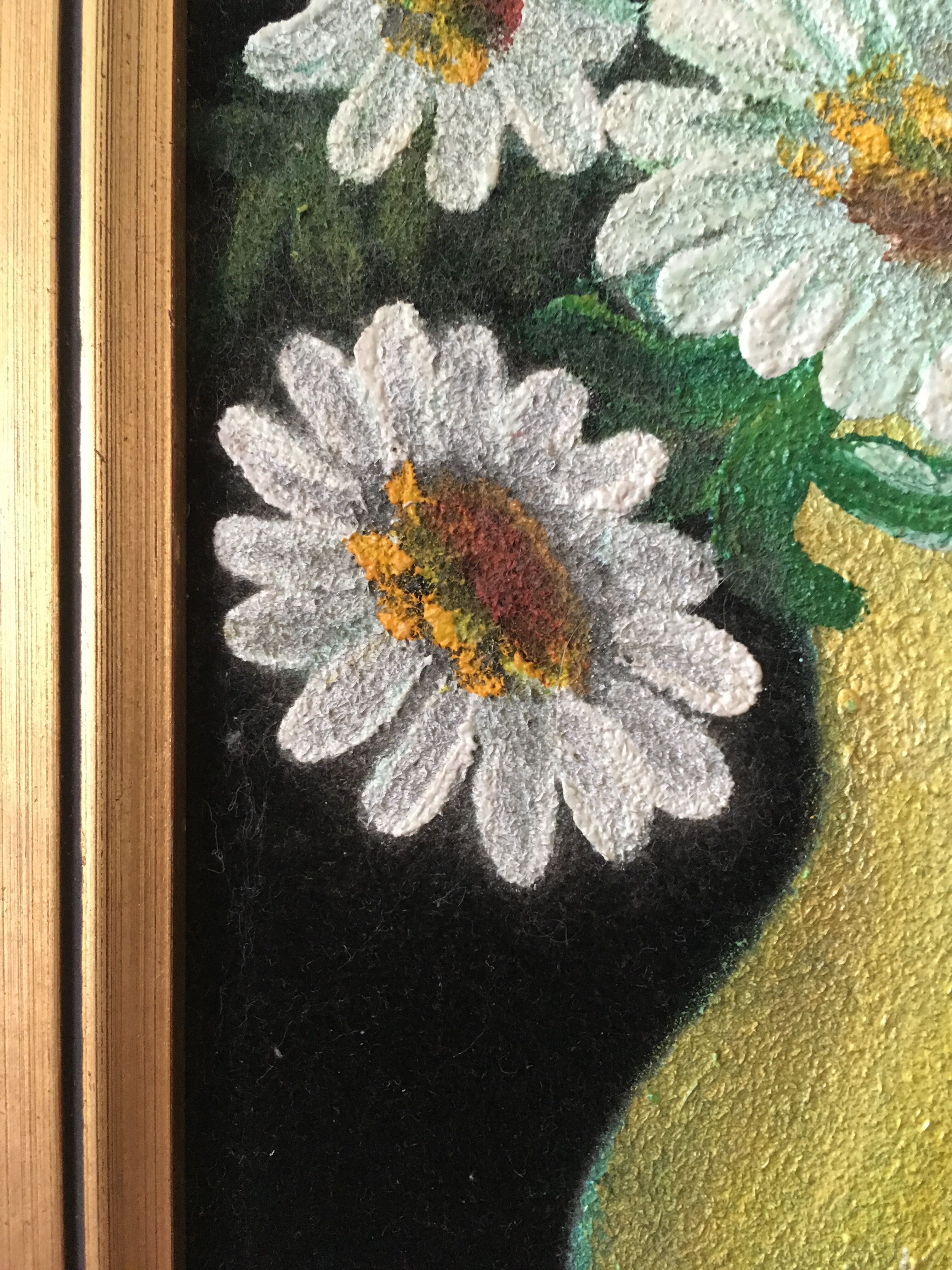 Painting bouquet of white flowers golden frame
