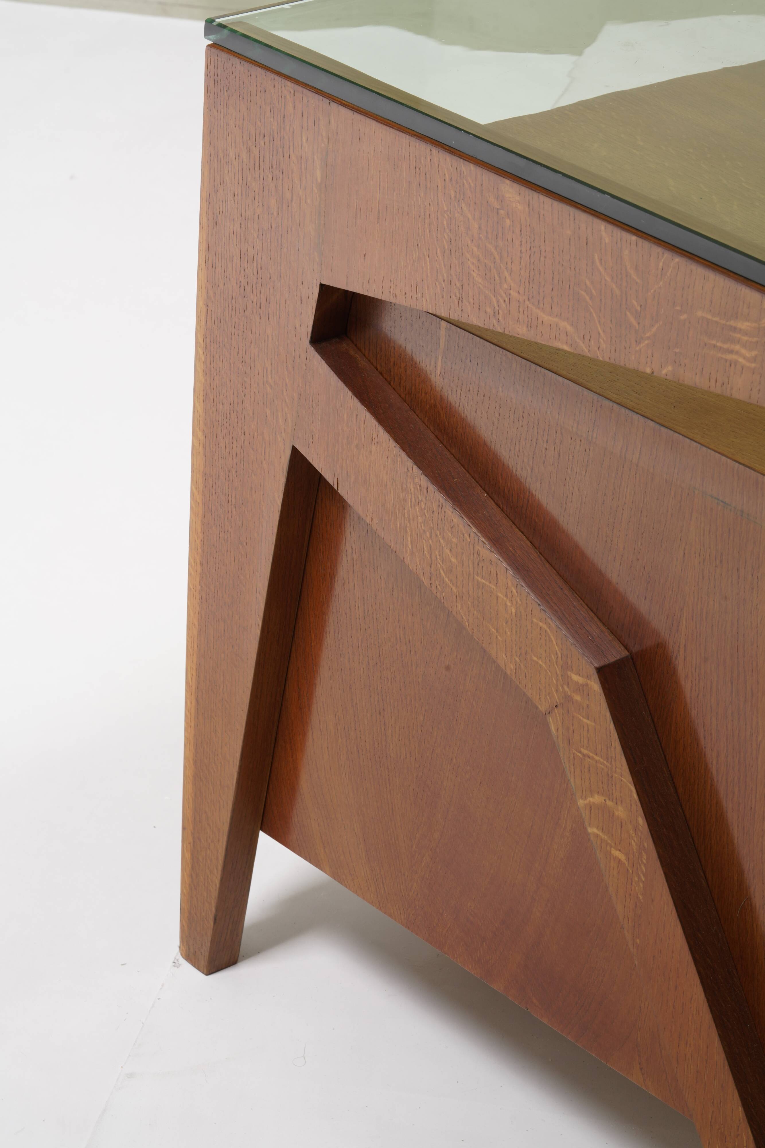 Mid-century Gio Ponti desk / Italian desk with a wooden and glass top