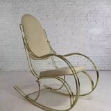 1960s rocking chair in brass and ecru imitation leather