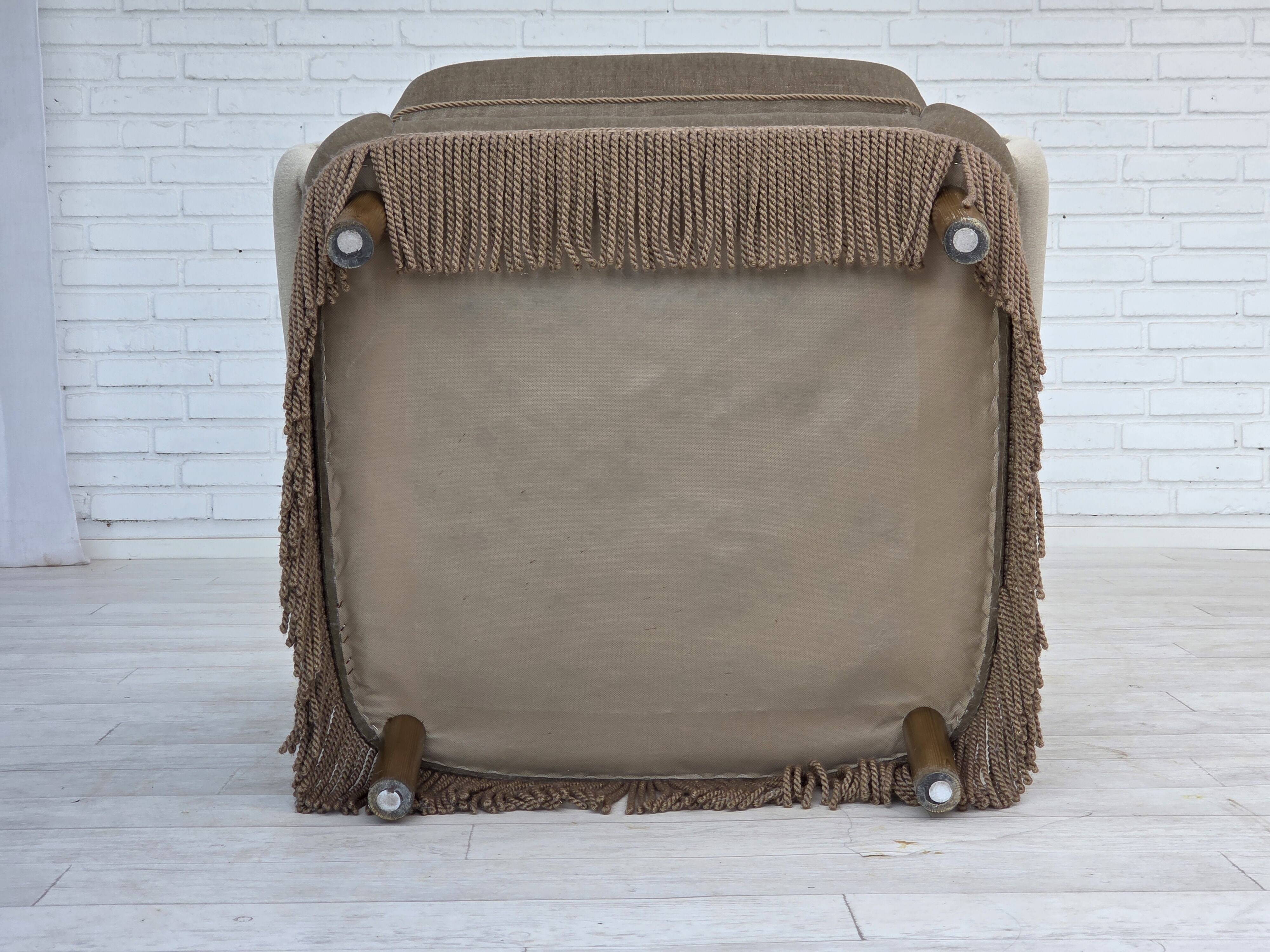 1970s, Danish armchair, original condition, furniture velour, beech wood.