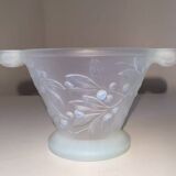 Opalescent glass footed bowl with mistletoe decor Etling France Art Deco 19