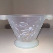 Opalescent glass footed bowl with mistletoe decor Etling France Art Deco 19