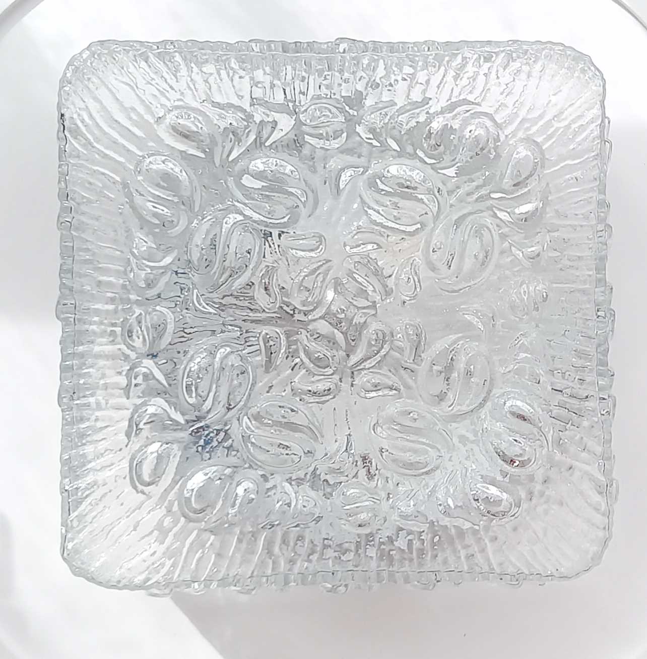 Plafonnier carré en verre ciselé transparent vintage