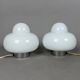 Pair of space age UFO table lamps in white Murano glass, modernist 1970s.