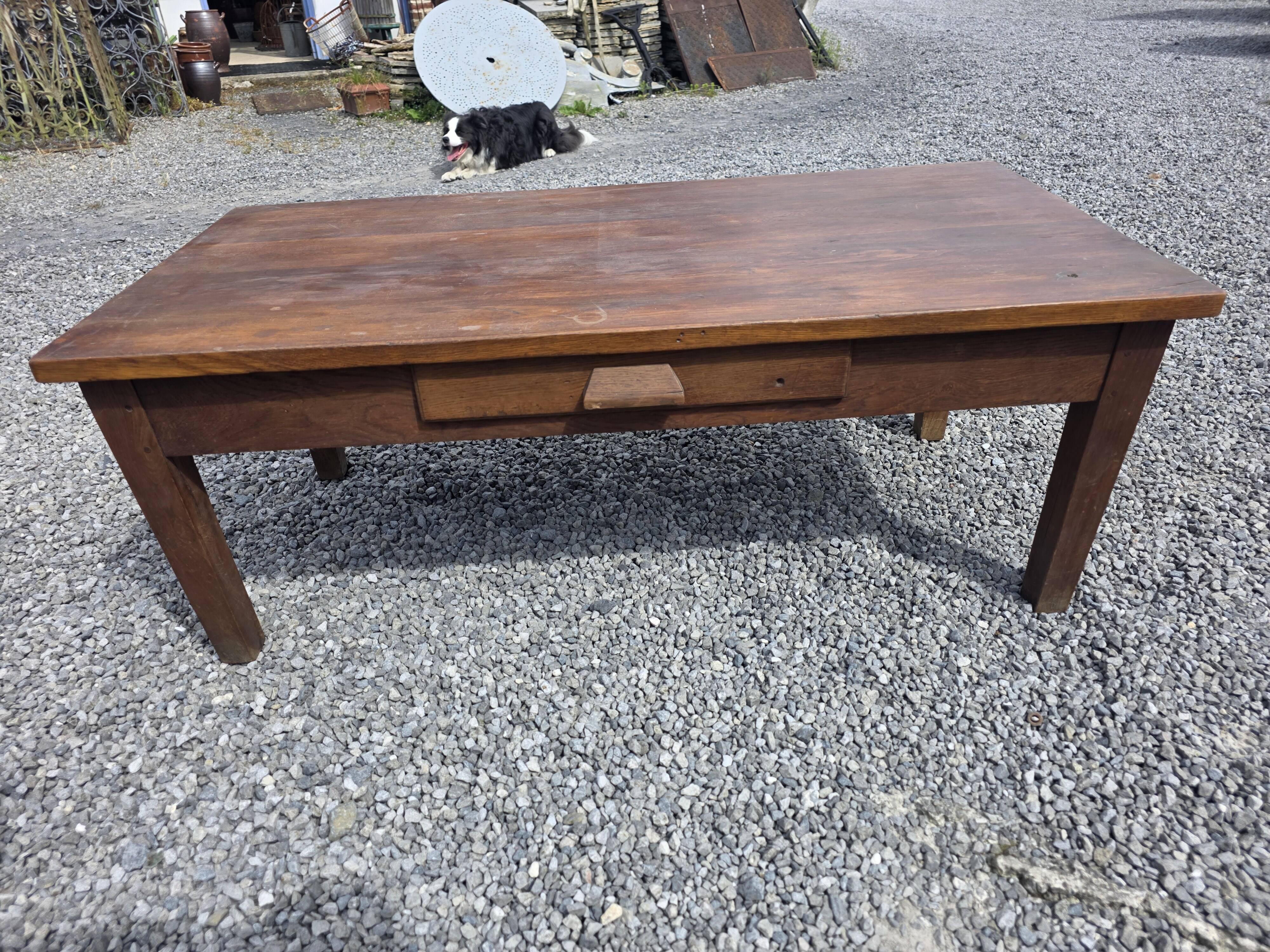 Antique solid oak coffee table, 130cm L