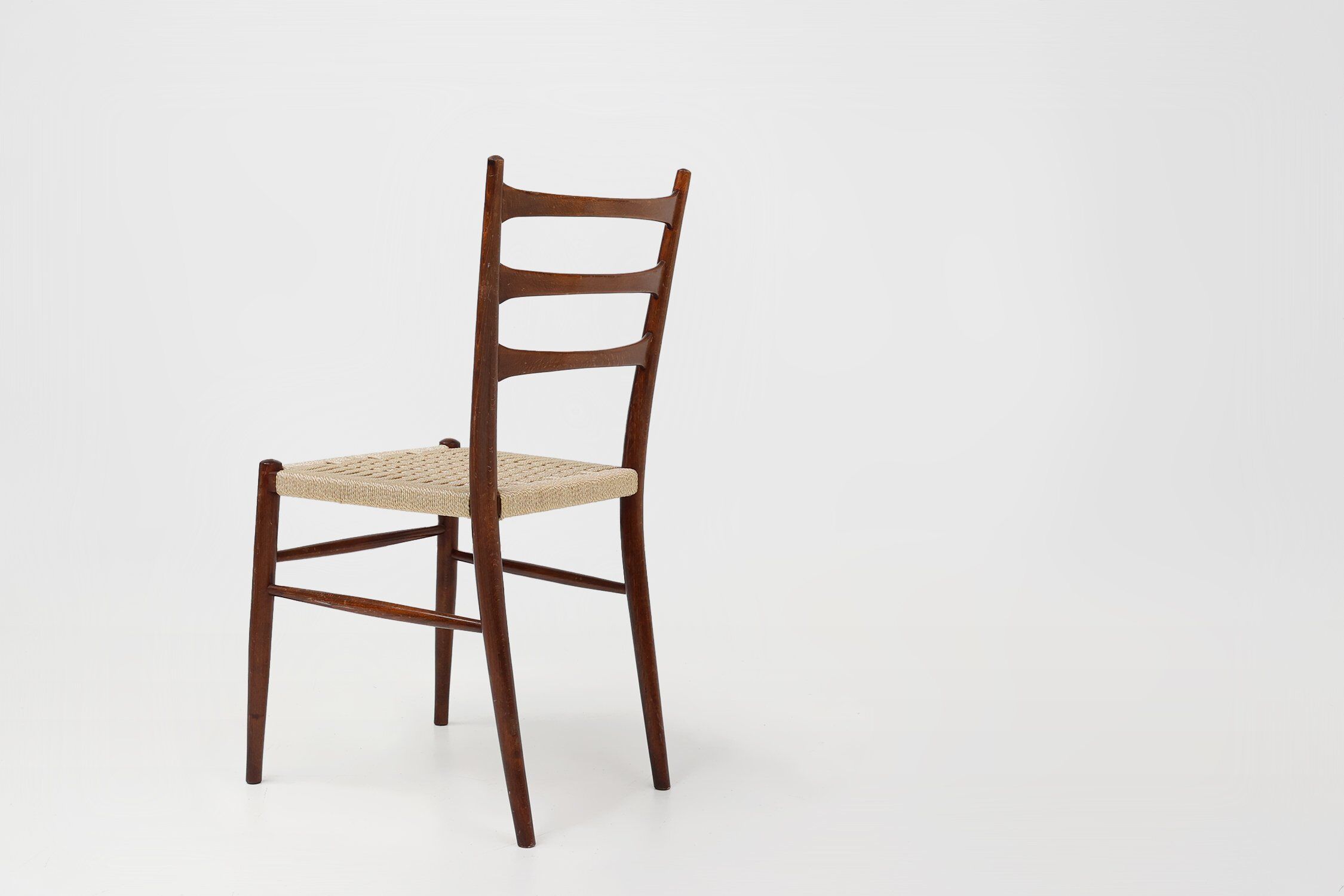 Set of Belgian Teak Dining Chairs with Braided Rope Seat, 1960s