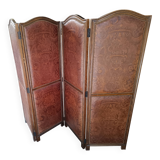 4-leaf wood and leather screen