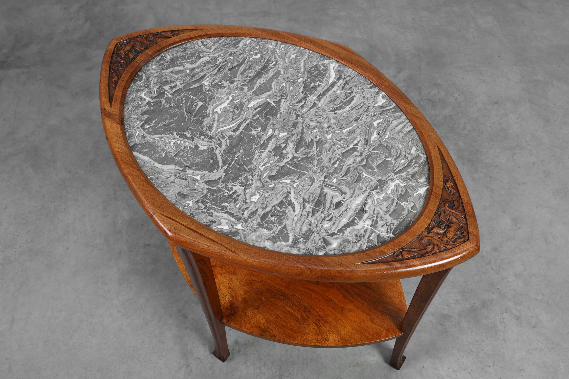 Art Nouveau Side Table in Walnut and Marble, France ca. 1915