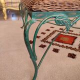 Coffee table in wrought iron, rattan and glass
