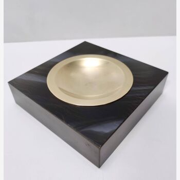 Postmodern Square Brass and Faux Black Marble Ashtray Italy