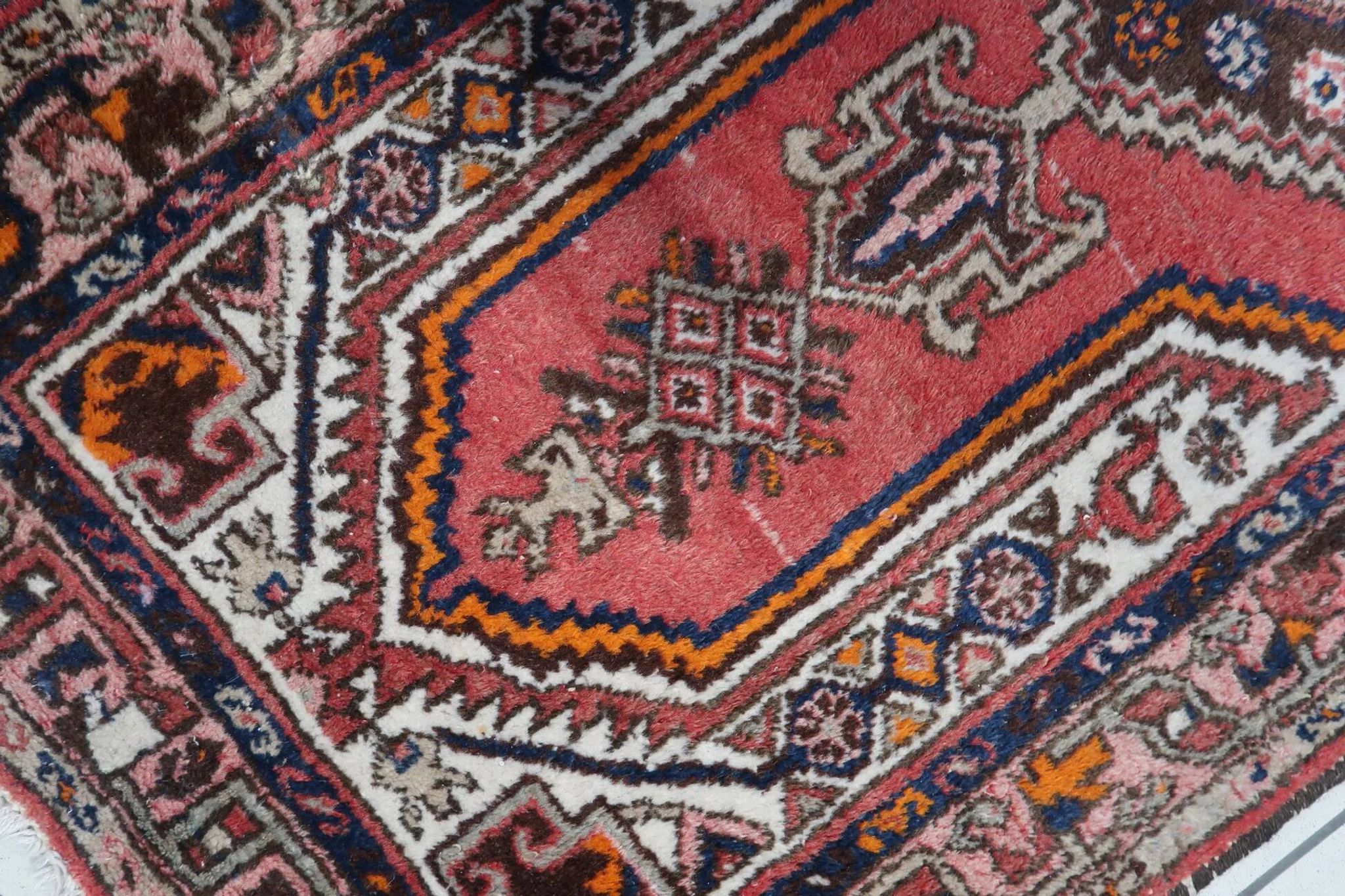 Handmade vintage Persian Hamadan rug 93cm x 196cm 1970s