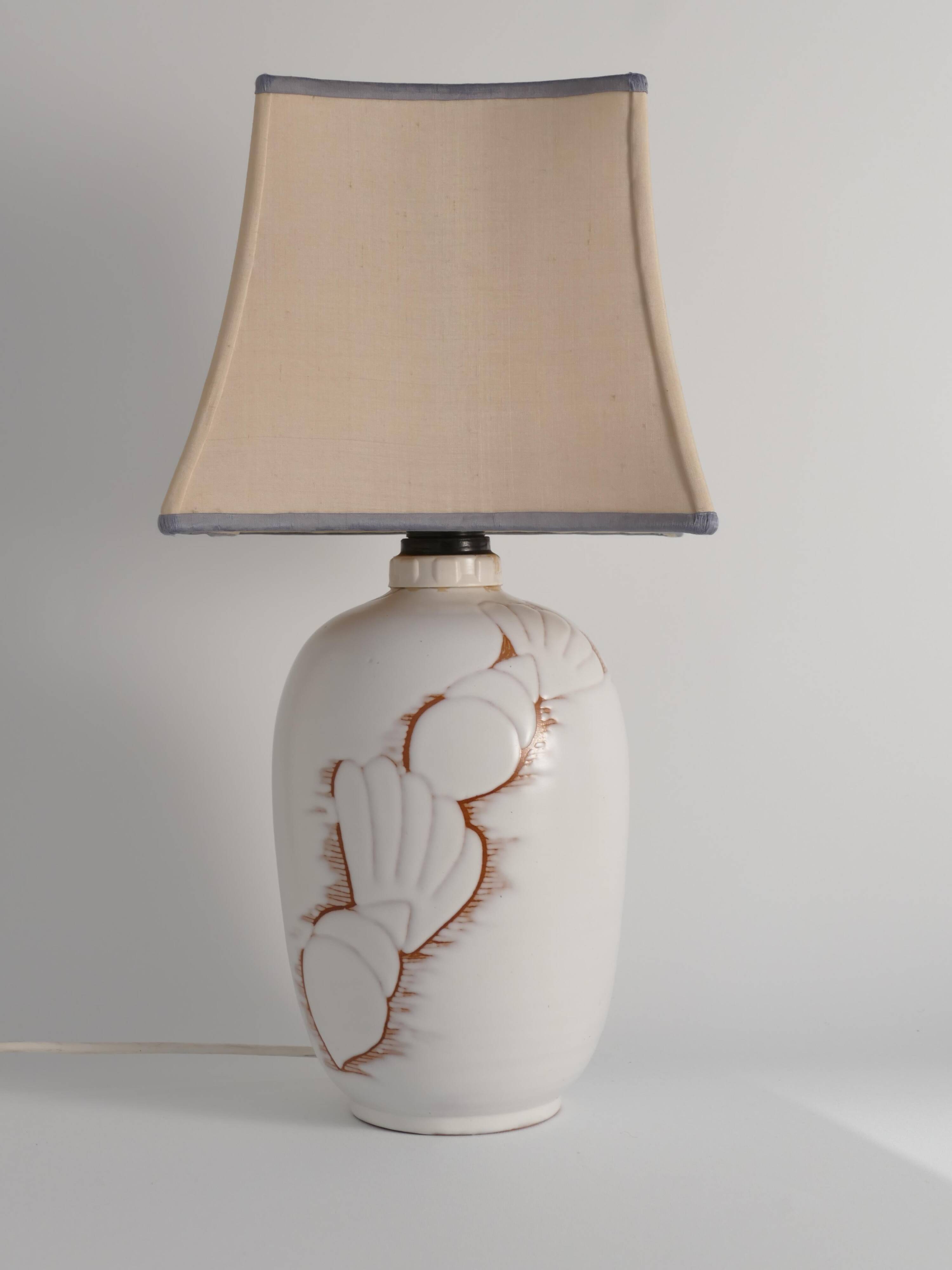 Art Deco White Seashell Motif Table lamp By Anna Lisa Thomson, Upsala Ekeby