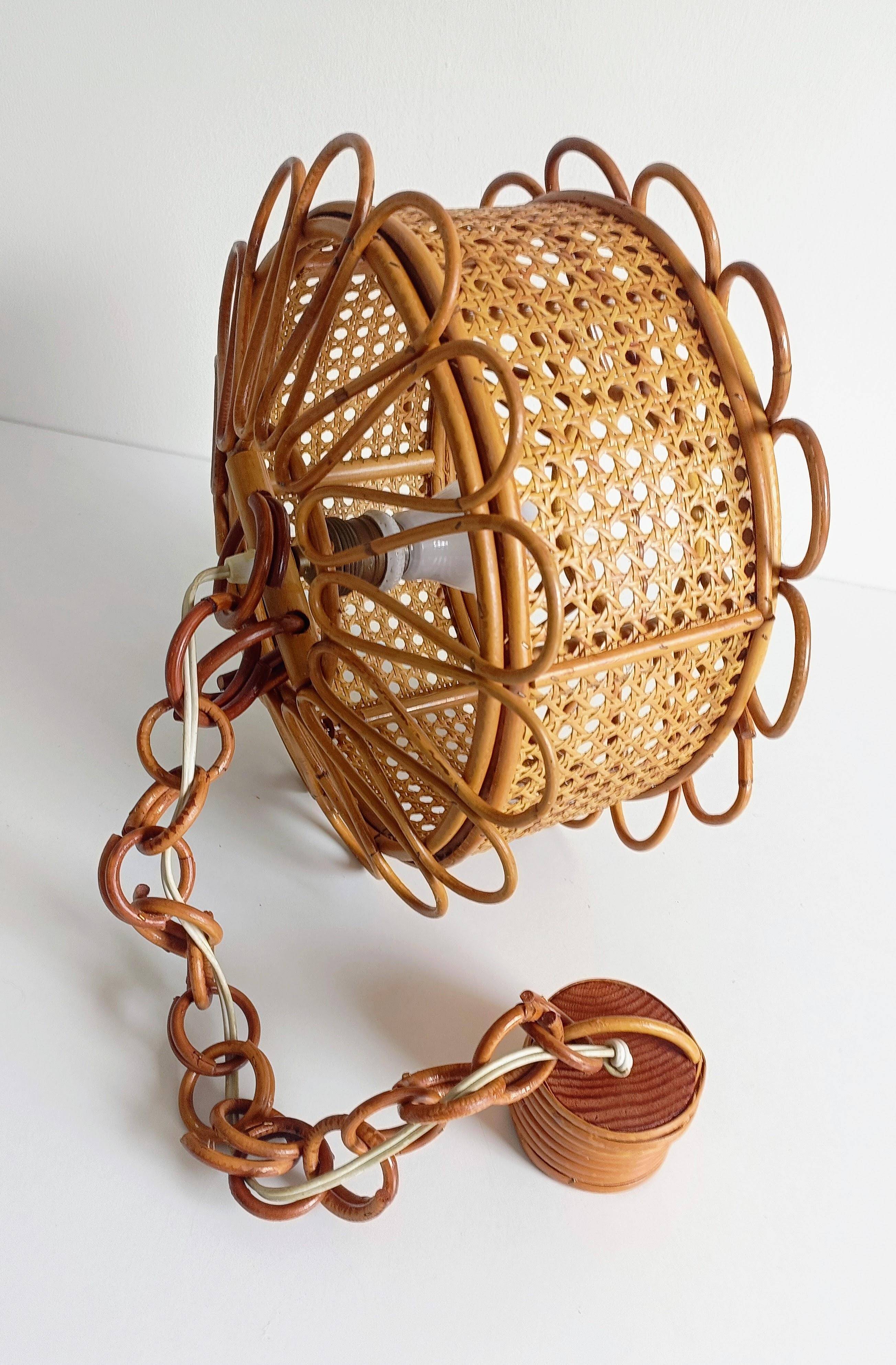 Handcrafted Bamboo and Rattan Pendant Lamp, Spanish Modernist, 1960s