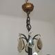French Art Deco 6-Light Green Finish Bronze Crystal & Glass Chandelier 5343