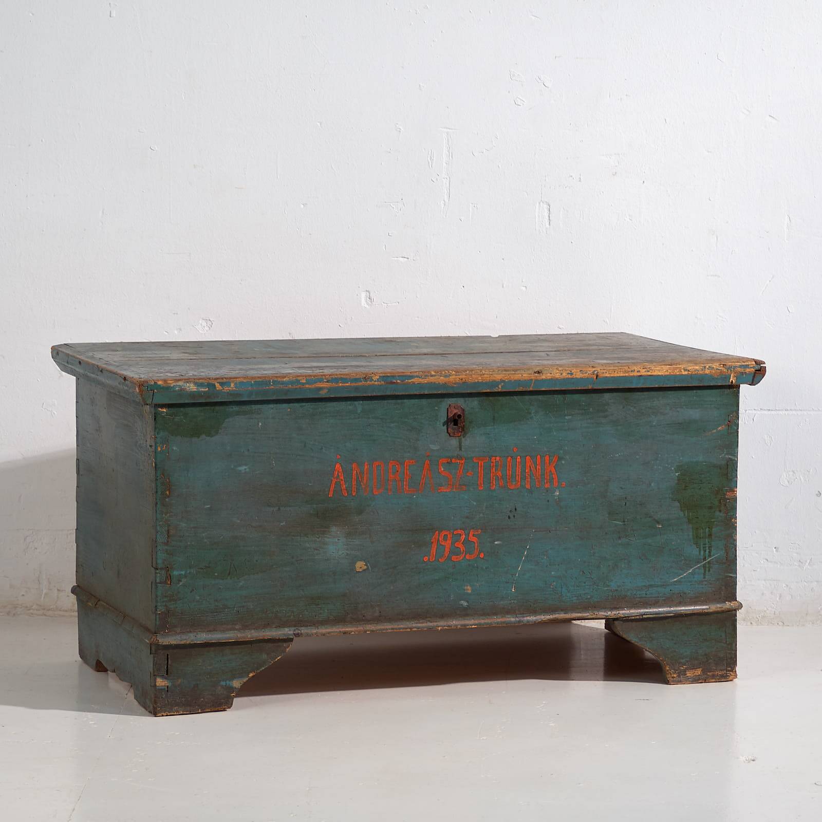Antique turquoise green patinated chest (1935) #10