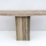 Mid Century Italian Unfilled Travertine and Brass Inlay Console Table
