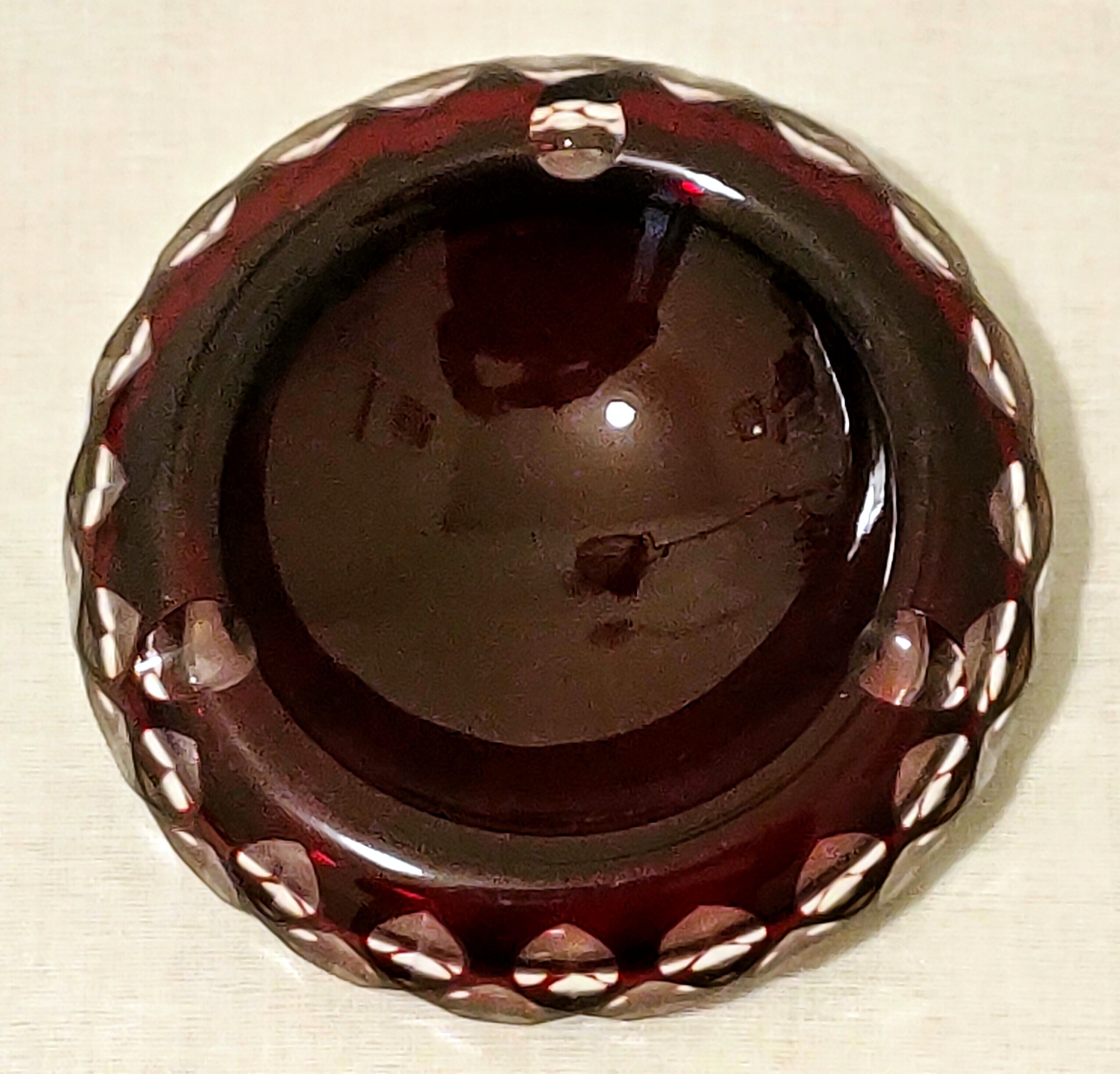 Cut Overlay crystal ashtray Bohemian crystal factory with three notches cigarettes - perfect condition