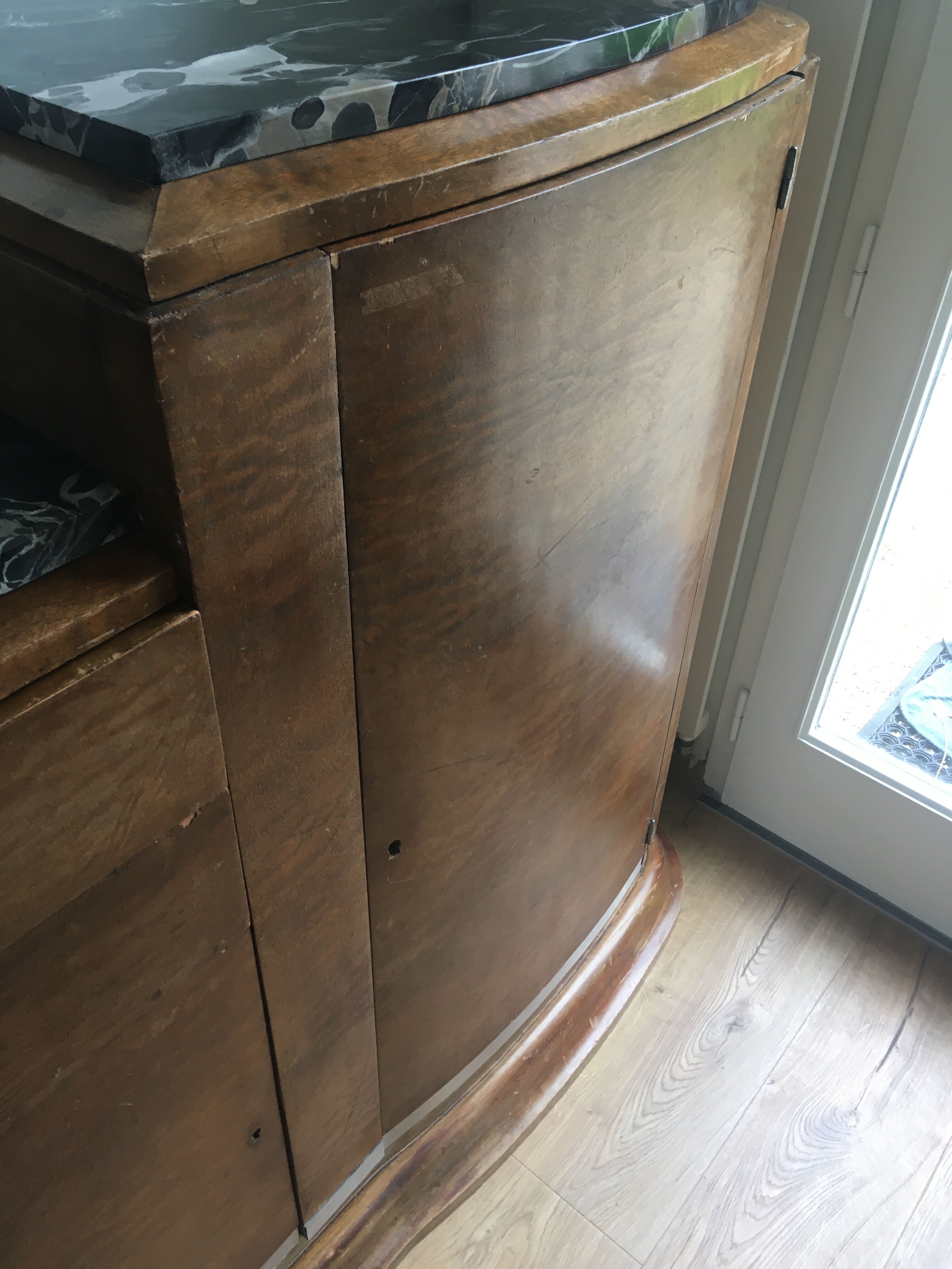 Buffet wood wood Art Deco black marble trays