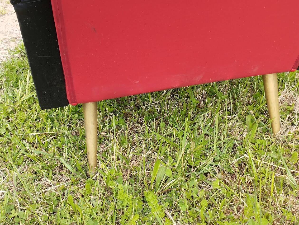 Pair of vintage 60s armchairs – Red and black faux leather